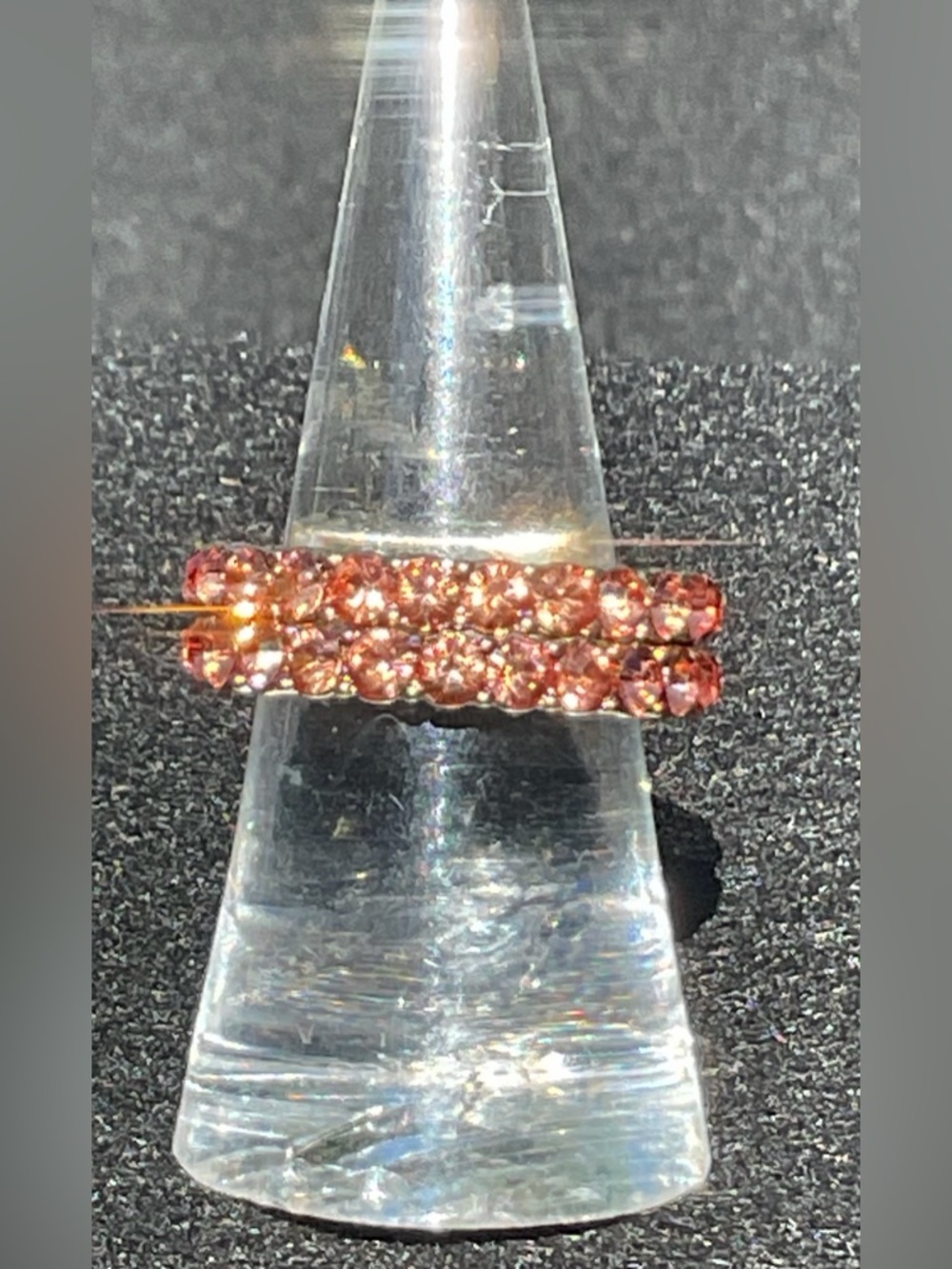 Luxe Blush Pink Crystal Double Row Eternity Two Bands Gold Tone Ring Size 7 - Picture 8 of 8